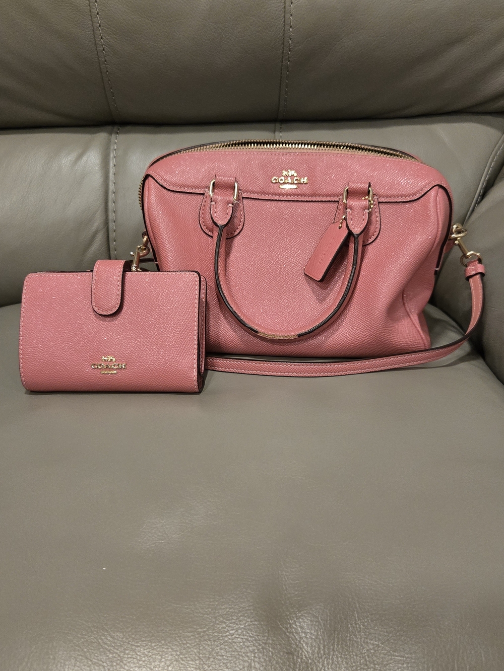 Coach Mini Bennett Satchel and Wallet Set - Glitter Peony Pink